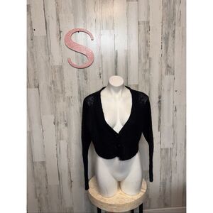Moda International Black Cropped Button-Front Mohair Blend Cardigan Size S
